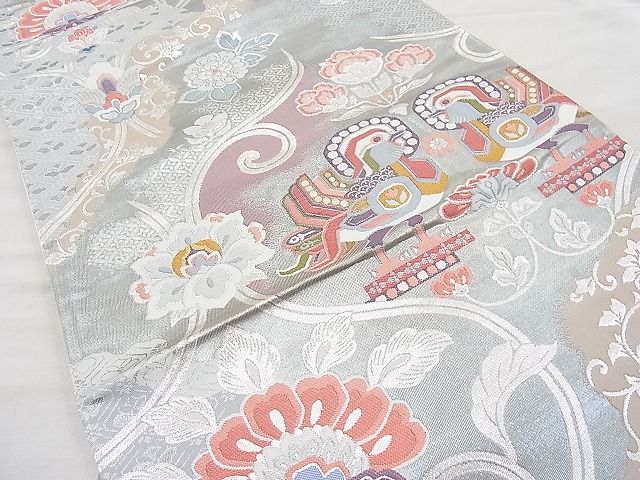 平和屋着物◎六通柄袋帯 唐織 絹の道 銀糸 逸品 BAAI9415sa