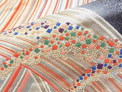 平和屋着物◎六通柄袋帯 唐織 立波文様 金銀糸 逸品 BAAI9432sa