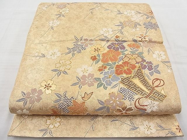 平和屋着物◎六通柄袋帯 唐織 束ね熨斗枝花文 金糸 鈴乃屋扱い 逸品 BAAI9466sa