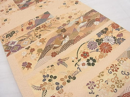 平和屋着物◎六通柄袋帯 唐織 錦秀段異文 金糸 逸品 BAAI9459sa