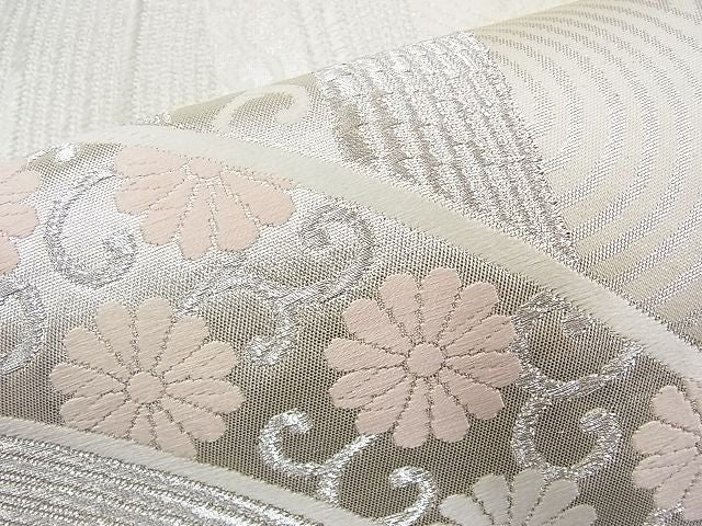 平和屋着物◎六通柄袋帯 唐織 青海波花唐草文 銀糸 逸品 BAAI9463sa