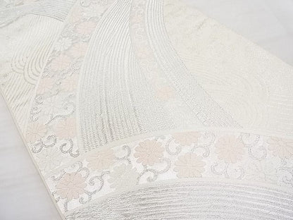 平和屋着物◎六通柄袋帯 唐織 青海波花唐草文 銀糸 逸品 BAAI9463sa