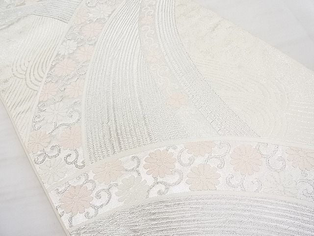平和屋着物◎六通柄袋帯 唐織 青海波花唐草文 銀糸 逸品 BAAI9463sa