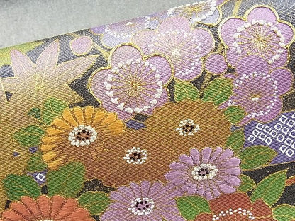 平和屋着物◎太鼓柄袋帯 駒刺繍 熨斗花籠文 むらさき虫謹製 手織本引箔 逸品 BAAI9485sa