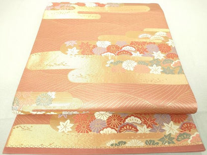 平和屋着物◎六通柄袋帯 唐織 霞取り花文 金糸 逸品 DAAH9106mz