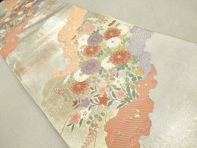 平和屋着物◎六通柄 本袋帯 抽象花文 金糸 逸品 DAAH9128mz