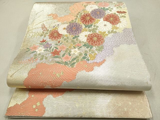 平和屋着物◎六通柄 本袋帯 抽象花文 金糸 逸品 DAAH9128mz