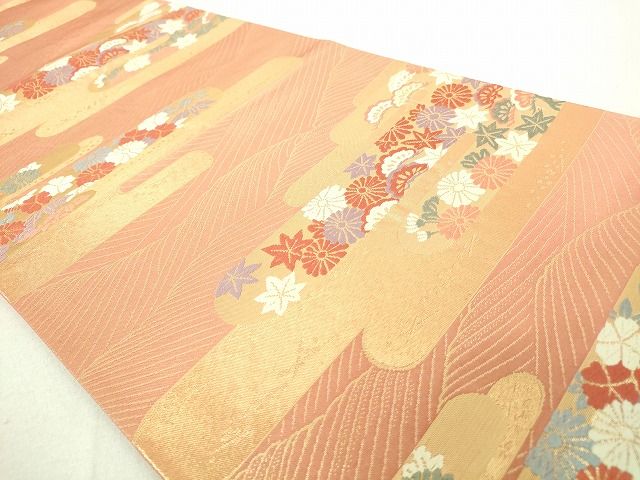 平和屋着物◎六通柄袋帯 唐織 霞取り花文 金糸 逸品 DAAH9106mz