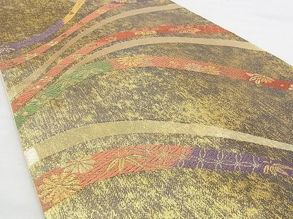 平和屋着物◎六通柄袋帯 唐織 立波草花文 金糸 逸品 BAAJ0611if