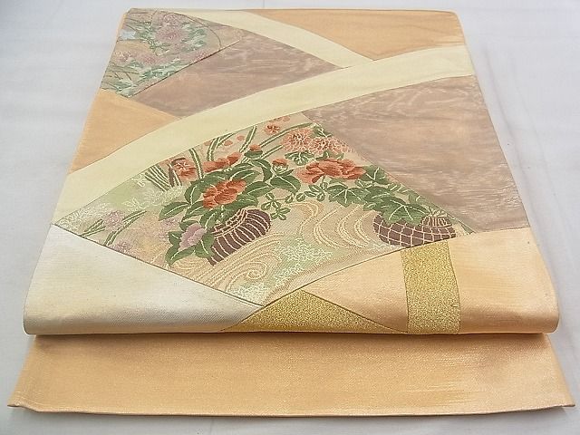 平和屋着物◎太鼓柄袋帯 唐織 切嵌 流水花籠文 金糸 逸品 BAAJ0626if