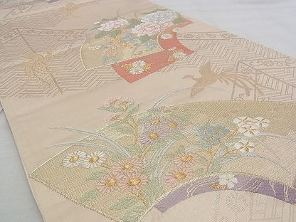 平和屋着物◎六通柄袋帯 唐織 鳳凰地紙花文 金糸 逸品 BAAJ0640if