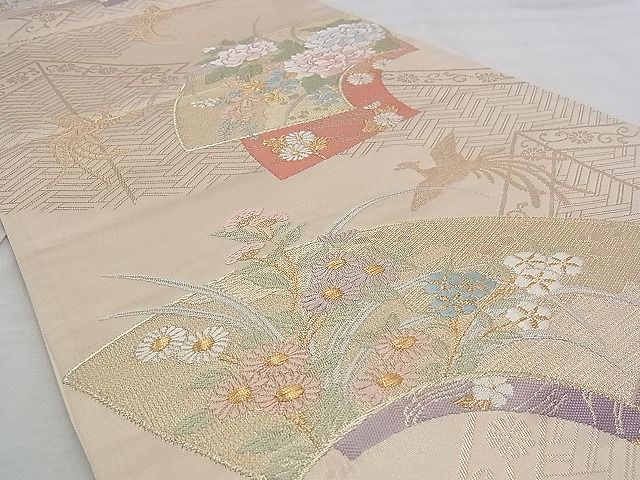 平和屋着物◎六通柄袋帯 唐織 鳳凰地紙花文 金糸 逸品 BAAJ0640if