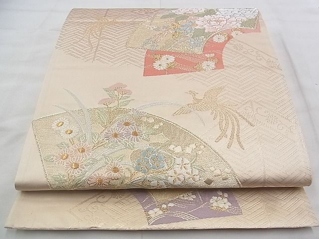 平和屋着物◎六通柄袋帯 唐織 鳳凰地紙花文 金糸 逸品 BAAJ0640if