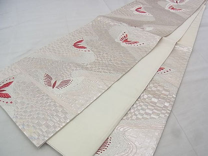 平和屋着物◎六通柄袋帯 唐織 舞蝶文 銀糸 逸品 BAAJ0654if