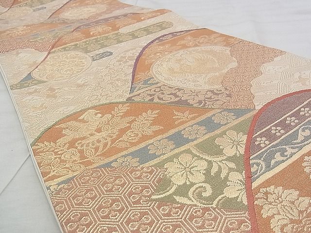平和屋着物◎六通柄袋帯 鳳凰遠山名物裂 金糸 逸品 BAAJ0643if