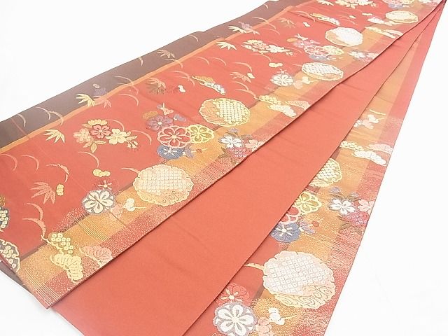 平和屋着物◎六通柄袋帯 唐織 雪輪草花文 金糸 逸品 BAAJ1024if