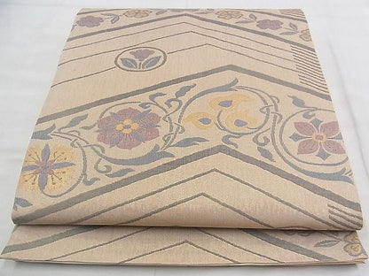 平和屋着物◎六通柄袋帯　ふくれ織　花唐草文　金糸　逸品　BAAJ1027if