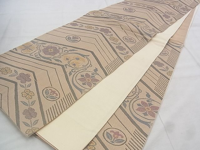 平和屋着物◎六通柄袋帯　ふくれ織　花唐草文　金糸　逸品　BAAJ1027if