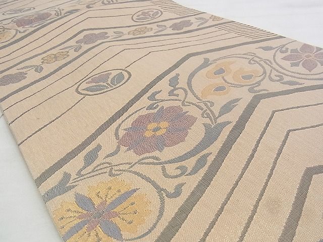 平和屋着物◎六通柄袋帯　ふくれ織　花唐草文　金糸　逸品　BAAJ1027if
