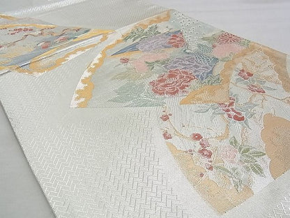 平和屋着物◎佐賀錦 六通柄袋帯 地紙花鳥文 金銀糸 逸品 BAAJ1037if