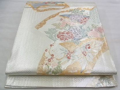 平和屋着物◎佐賀錦 六通柄袋帯 地紙花鳥文 金銀糸 逸品 BAAJ1037if