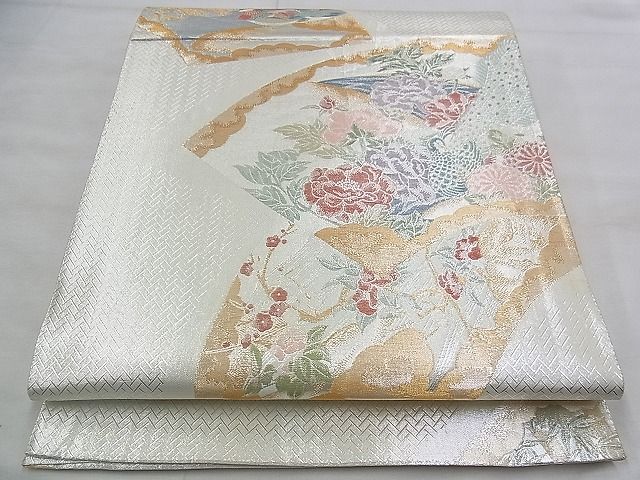 平和屋着物◎佐賀錦 六通柄袋帯 地紙花鳥文 金銀糸 逸品 BAAJ1037if