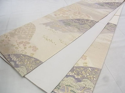 平和屋着物◎六通柄袋帯　遠山草花文　金銀糸　逸品　BAAJ1041if