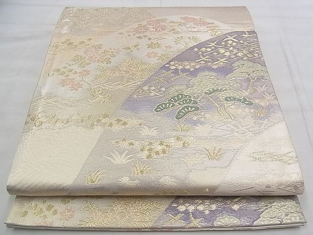 平和屋着物◎六通柄袋帯　遠山草花文　金銀糸　逸品　BAAJ1041if