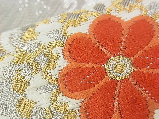 平和屋着物◎六通柄袋帯 唐織 孔雀花文 プラチナ箔 逸品 BAAJ1088if