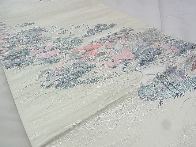 平和屋着物◎六通柄袋帯 唐織 京名所風景文 銀糸 逸品 BAAJ1076if