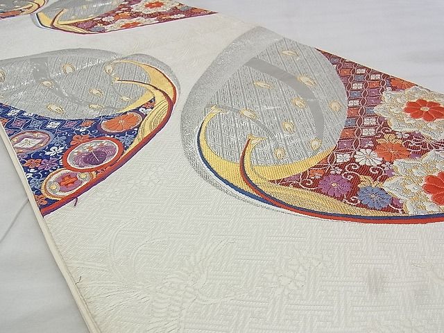 平和屋着物◎六通柄袋帯 唐織 孔雀花文 プラチナ箔 逸品 BAAJ1088if