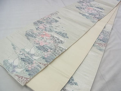 平和屋着物◎六通柄袋帯 唐織 京名所風景文 銀糸 逸品 BAAJ1076if