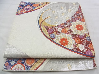 平和屋着物◎六通柄袋帯 唐織 孔雀花文 プラチナ箔 逸品 BAAJ1088if