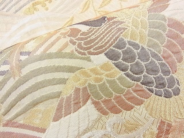 平和屋着物◎六通柄袋帯 ふくれ織り 鳳凰青海波 金糸 逸品 BAAI9936ns