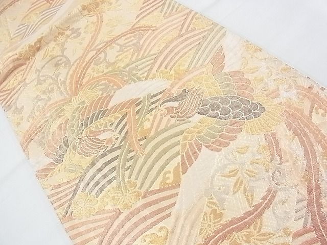 平和屋着物◎六通柄袋帯 ふくれ織り 鳳凰青海波 金糸 逸品 BAAI9936ns