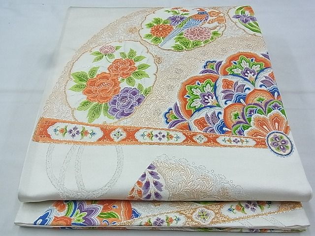 平和屋着物◎六通柄袋帯 唐織 檜扇花鳥文 金銀糸 逸品 BAAI9937ns