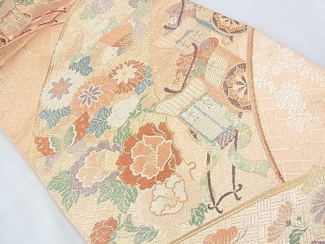 平和屋着物◎九百佐賀錦　六通柄袋帯　王朝華宝織　金糸　逸品　BAAI9944ns