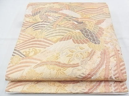 平和屋着物◎六通柄袋帯 ふくれ織り 鳳凰青海波 金糸 逸品 BAAI9936ns