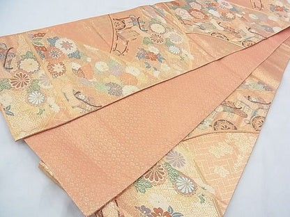 平和屋着物◎九百佐賀錦　六通柄袋帯　王朝華宝織　金糸　逸品　BAAI9944ns
