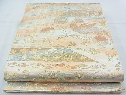 平和屋着物◎六通柄袋帯 切嵌花鳥唐草文 金糸 逸品 BAAI9951ns