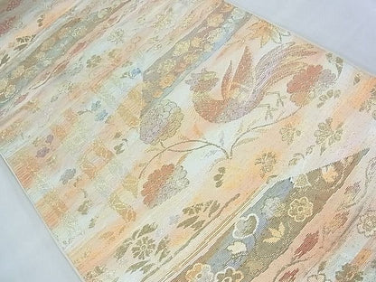 平和屋着物◎六通柄袋帯 切嵌花鳥唐草文 金糸 逸品 BAAI9951ns