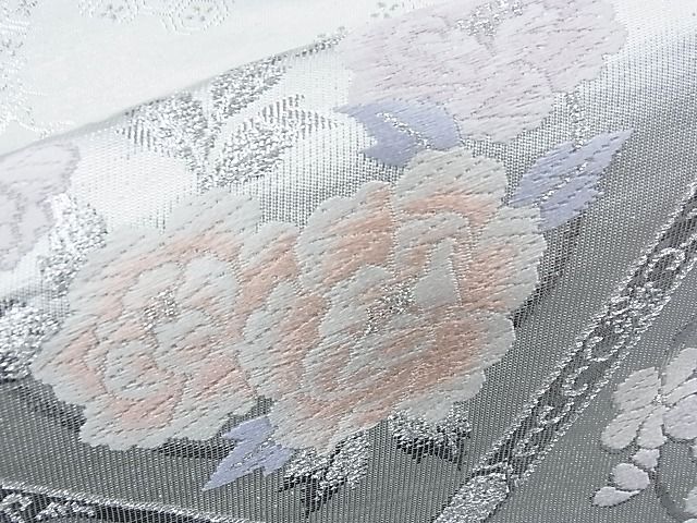 平和屋着物◎西陣 六通柄袋帯 唐織 菱天井花丸文 銀糸 逸品