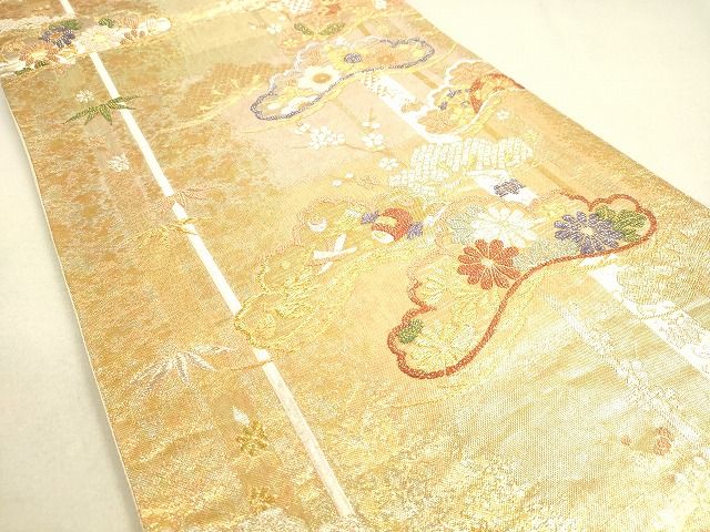 平和屋着物◎六通柄袋帯 老松花文 金銀糸 引箔 逸品 DAAH9740tw