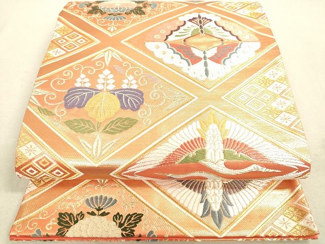 平和屋着物◎六通柄袋帯 唐織 双鶴花菱文 金糸 逸品 DAAH9745tw