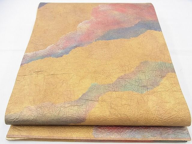 平和屋着物◎六通柄袋帯 作家物 ふくれ織り 道長文様 金彩 逸品 BAAJ5135ns