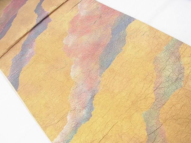 平和屋着物◎六通柄袋帯 作家物 ふくれ織り 道長文様 金彩 逸品 BAAJ5135ns