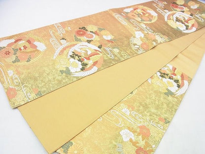 平和屋着物◎六通柄袋帯 唐織 鳳凰花丸文 金糸 逸品 BAAJ5134ns
