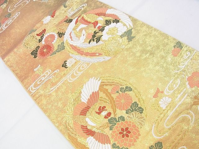 平和屋着物◎六通柄袋帯 唐織 鳳凰花丸文 金糸 逸品 BAAJ5134ns