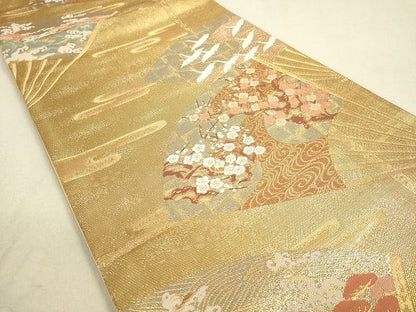 平和屋着物◎六通柄袋帯 扇面飛鶴花文 金糸 逸品 DAAH9777tw