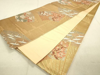 平和屋着物◎六通柄袋帯 扇面飛鶴花文 金糸 逸品 DAAH9777tw